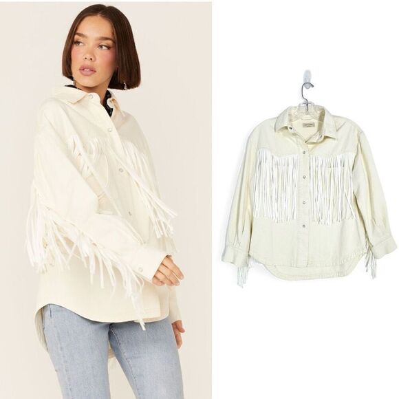 Saints & Hearts Fringe Shirt Jacket S Cowgirl Western Festival Pink Pony Club - Picture 1 of 16